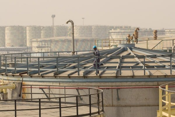 Warehouse interior with stored goods
